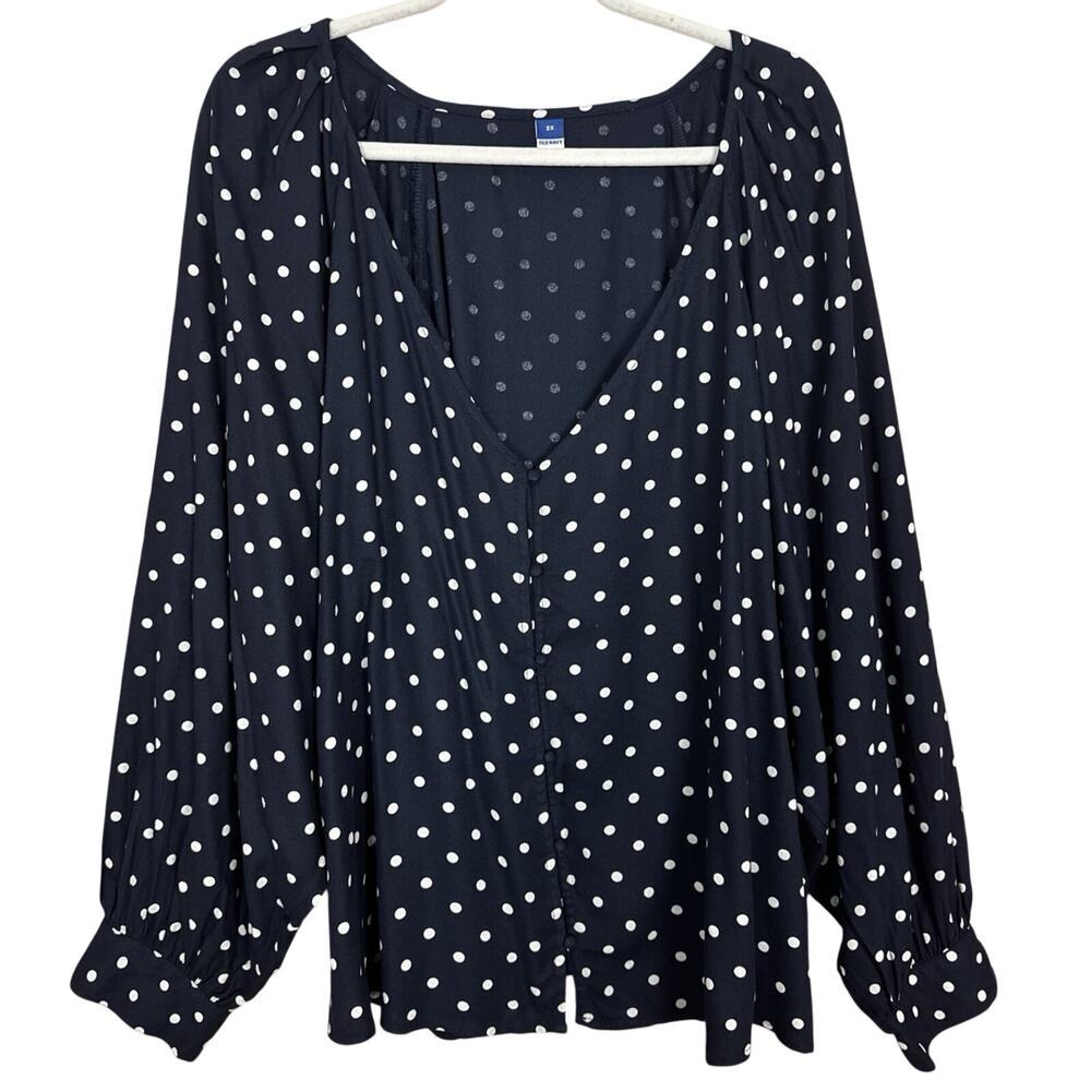 Old Navy‎ Polka Dot Long Sleeve Coquette Preppy Navy Blue Plus Size 2X